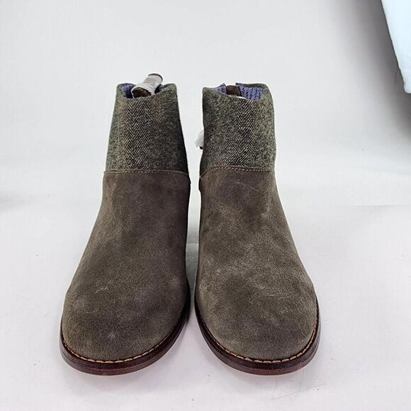 TOMS Leila Tarmac Olive Suede Herringbone Booties US 8 Block Heel Ankle Boots - Picture 4 of 11